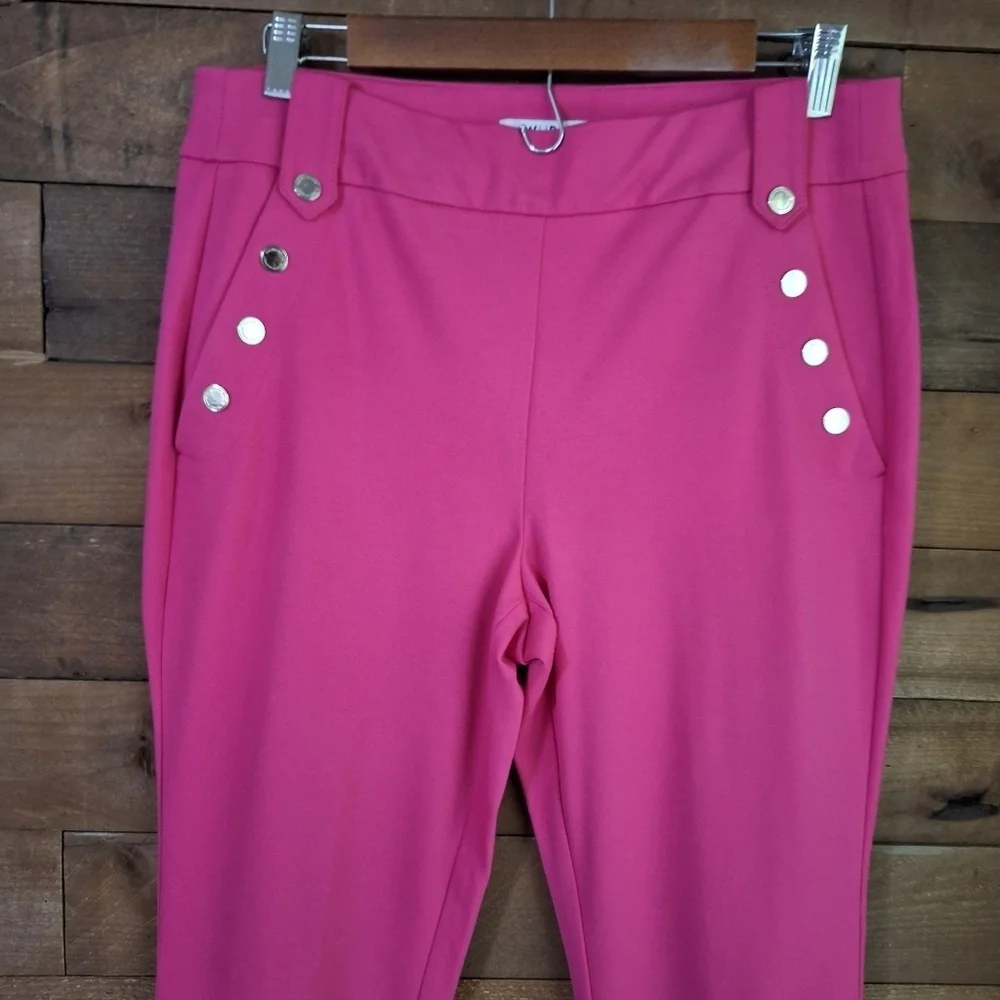 WHBM Jolie Hot Pink Straight Leg Ankle Pants with Gold Button Detail – Size 10R